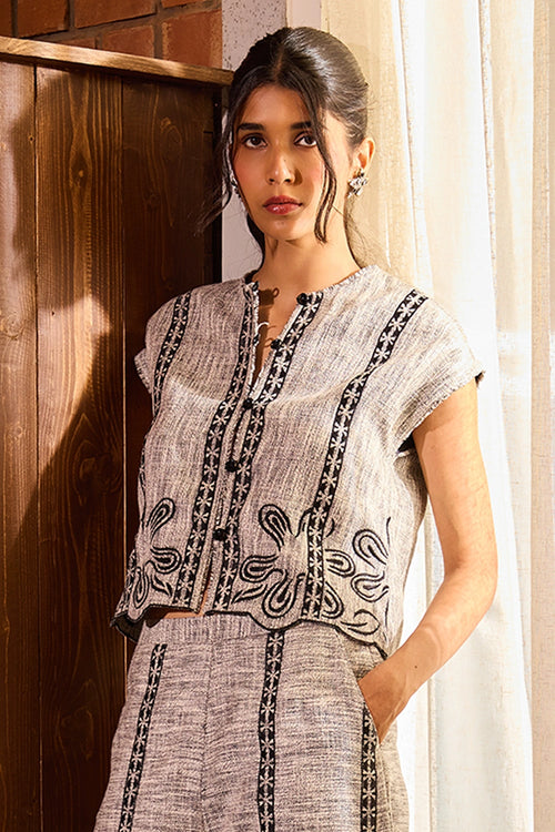 Summer Tweed Embroidered Cropped Jacket