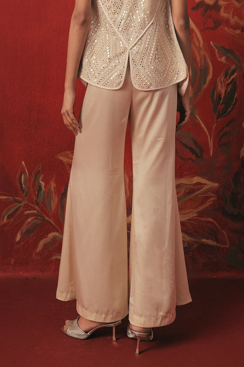 Ivory Satin Bell Bottom Pants
