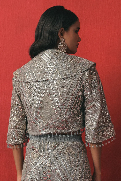 Muted Aqua Mirrorwork Crop Jacket