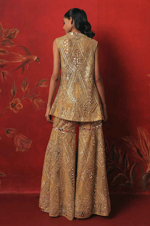 Citrus Yellow Mirrorwork Peplum Jacket Set