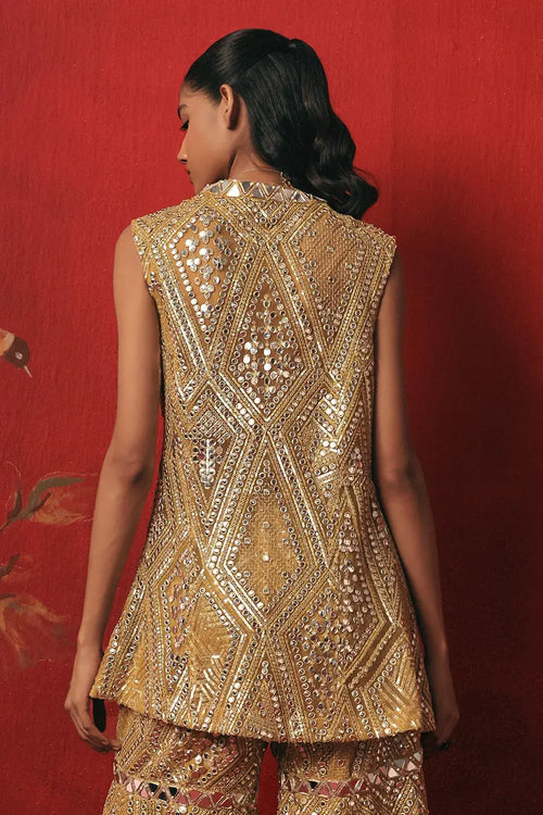 Citrus Yellow Mirrorwork Peplum Jacket