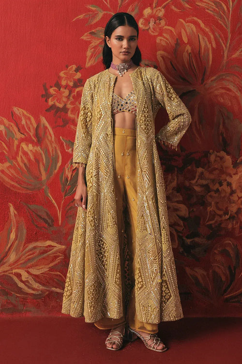 Citrus Yellow Mirrorwork Palazzo