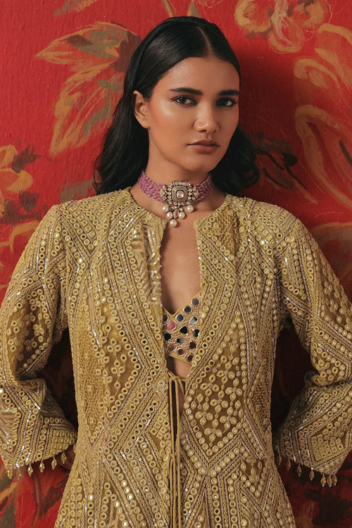 Citrus Yellow Mirrorwork Anarkali Jacket