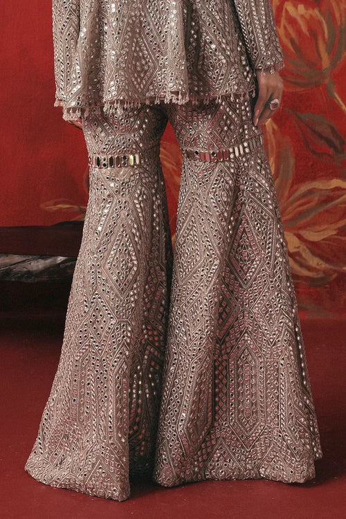 Pearl Silver Mirrorwork Net Sharara