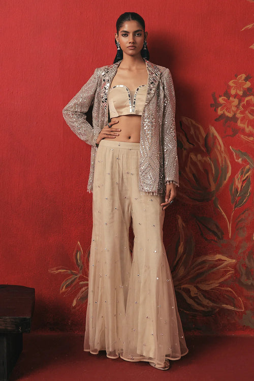 Pearl Silver Mirrorwork Jacket Set