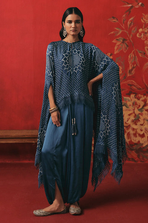 Deep Ocean Bandhani Cape Set