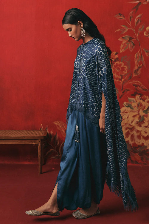 Deep Ocean Bandhani Cape Set