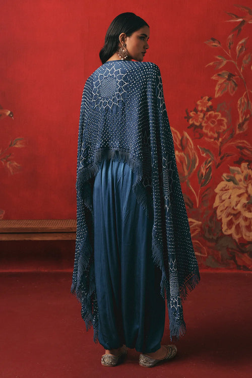 Deep Ocean Bandhani Cape Set