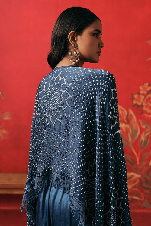 Deep Ocean Bandhani Cape Set
