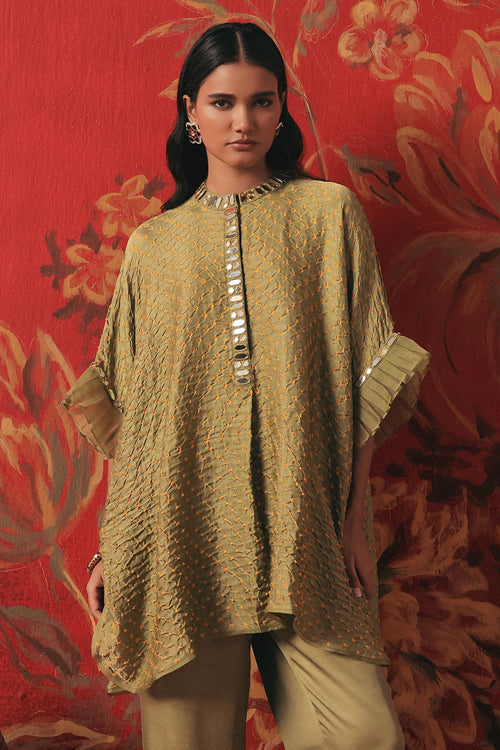 Sage Green Bandhani Ruffle Tunic
