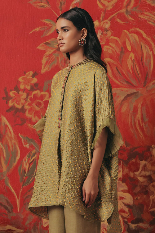 Sage Green Bandhani Ruffle Tunic