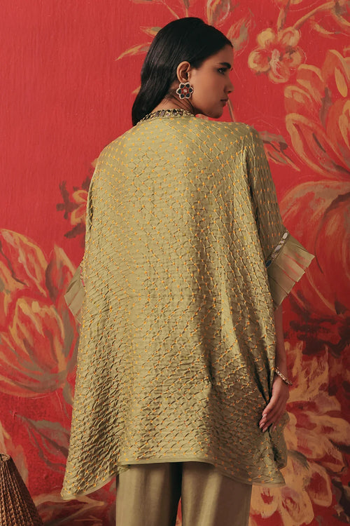 Sage Green Bandhani Ruffle Tunic
