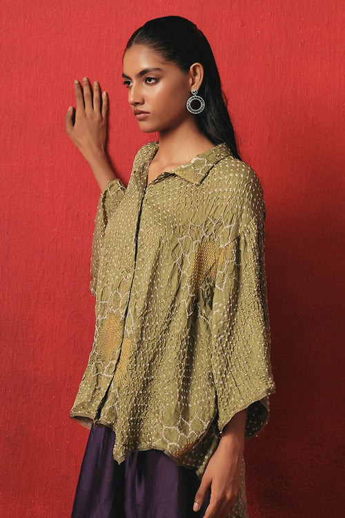 Sage Green Bandhani Long Shirt