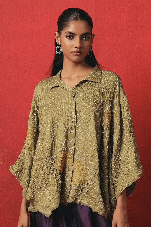 Sage Green Bandhani Long Shirt