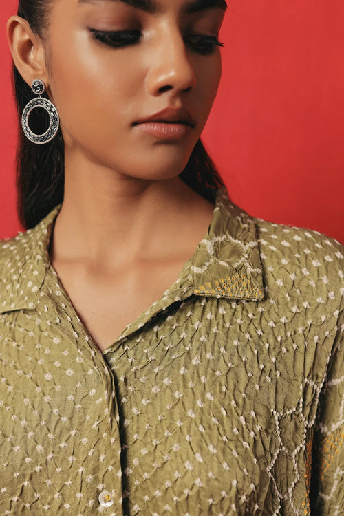 Sage Green Bandhani Long Shirt