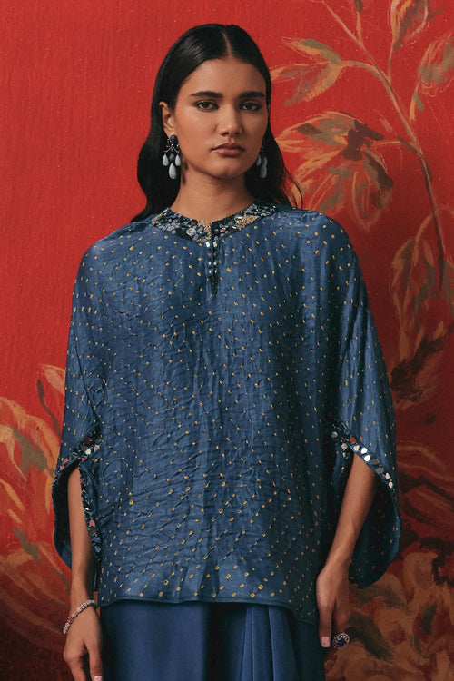 Deep Ocean Bandhani Mirror Crop Top