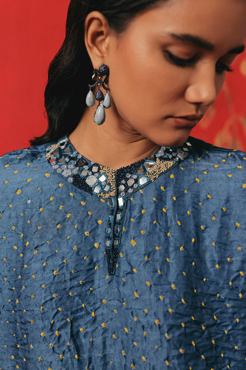 Deep Ocean Bandhani Mirror Crop Top