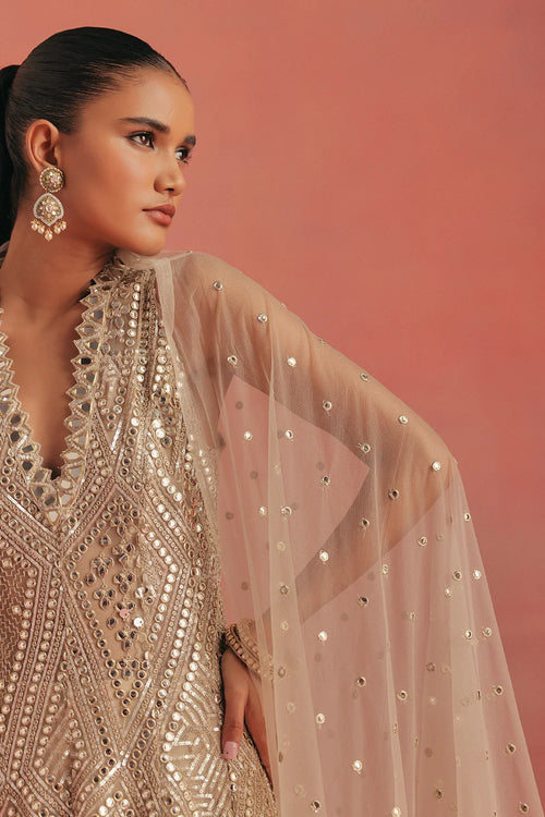Natural Gold Mirrorwork Sherwani Set