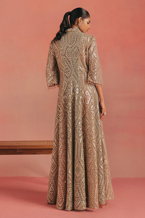 Dual Tone Mirrorwork Anarkali Jacket Set