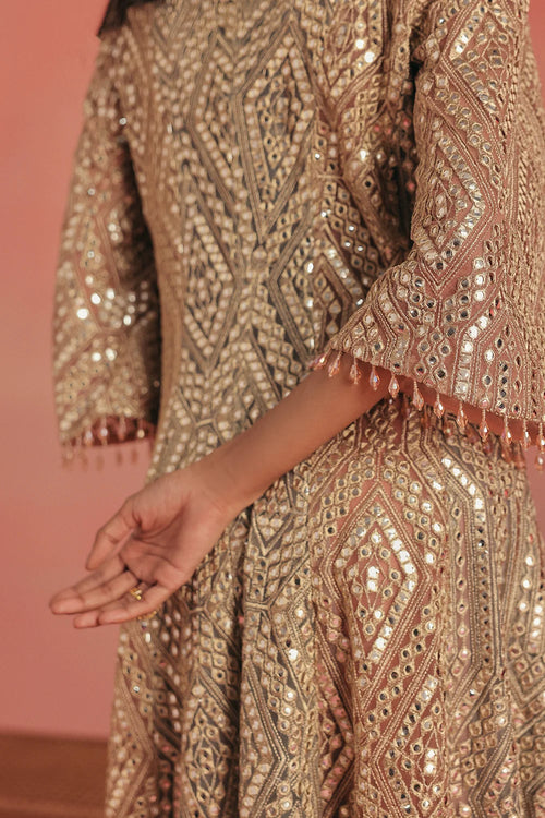 Dual Tone Mirrorwork Anarkali Jacket