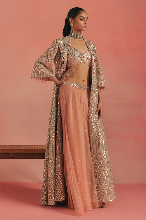 Dual Tone Mirrorwork Anarkali Jacket Set