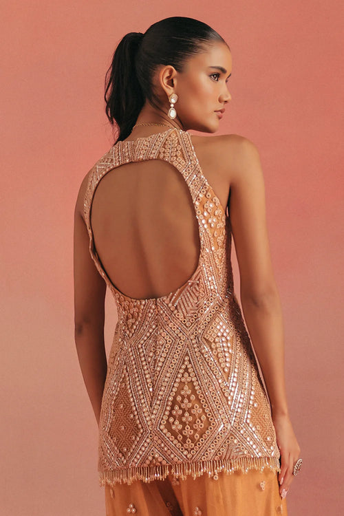 Apricot Glow Mirrorwork Peplum Top
