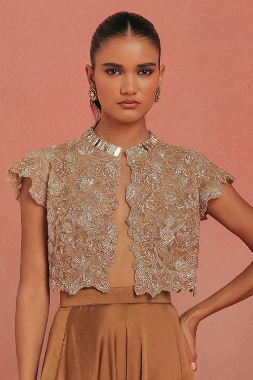 Natural Gold Mirrorwork Crop Jacket