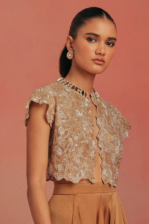 Natural Gold Mirrorwork Crop Jacket