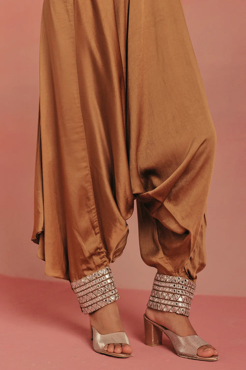 Natural Gold Mirrorwork Crop Jacket Set
