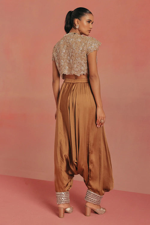 Natural Gold Mirrorwork Crop Jacket Set