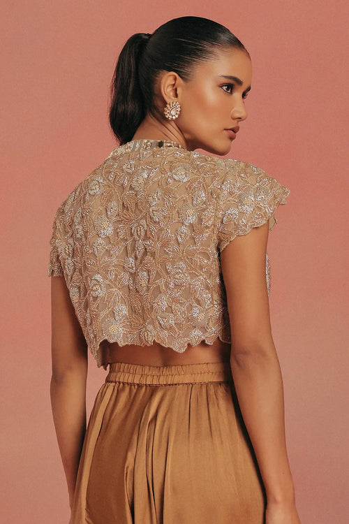 Natural Gold Mirrorwork Crop Jacket