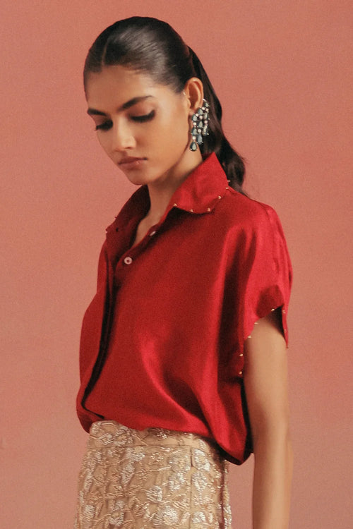Maroon Cap Sleeve Shirt