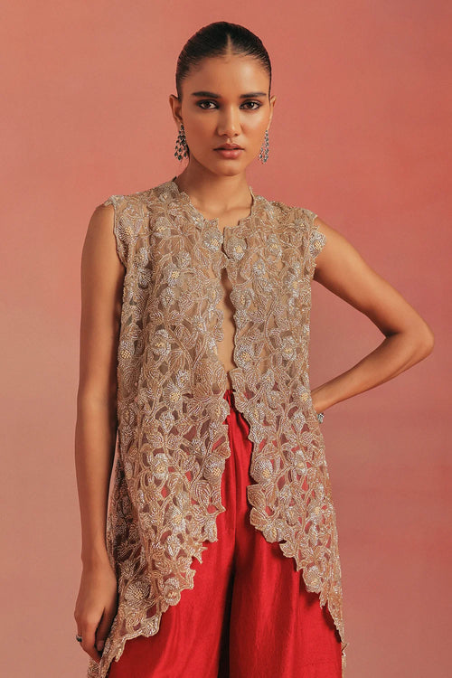 Natural Gold Asymmetric Gilet Set