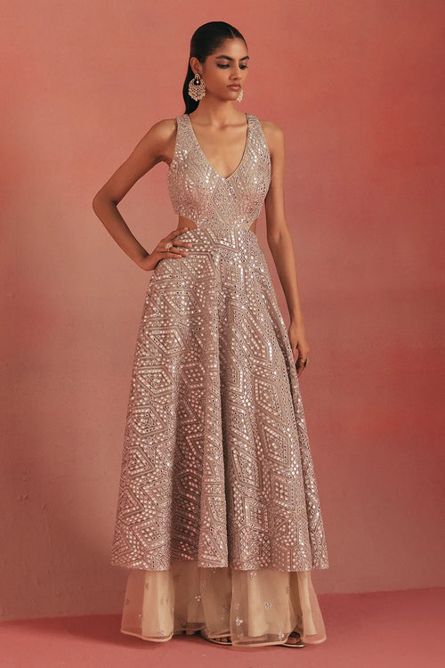 Pearl Silver Mirrorwork Backless Dress