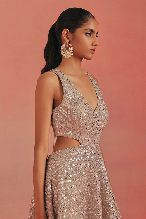 Pearl Silver Mirrorwork Backless Dress