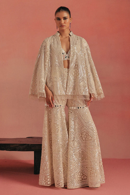 Ivory Mirrorwork Cape Jacket Set