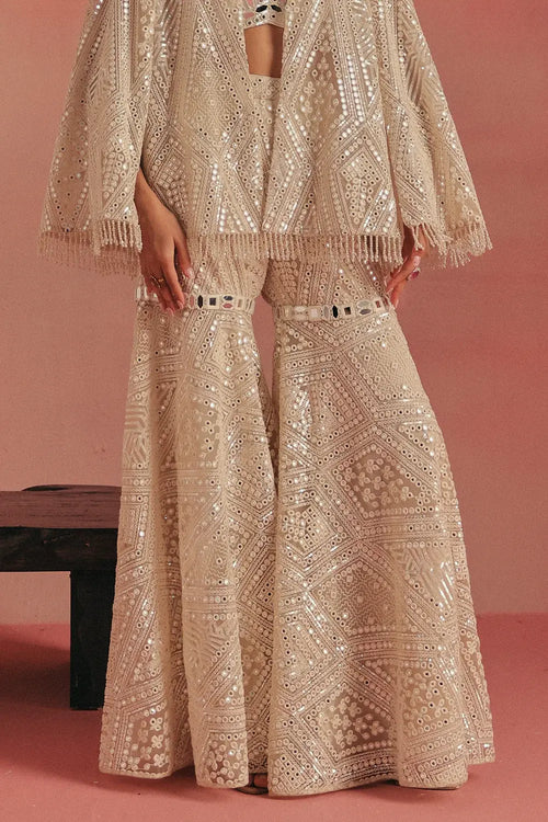 Ivory Mirrorwork Cape Jacket Set