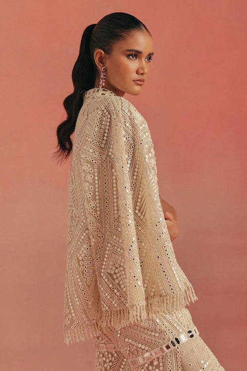 Ivory Mirrorwork Cape Sleeve Jacket
