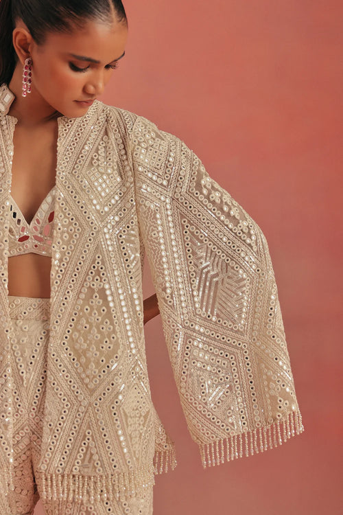 Ivory Mirrorwork Cape Jacket Set