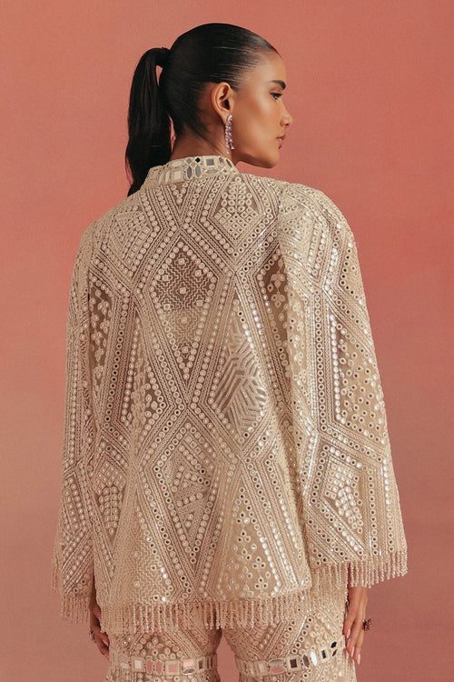 Ivory Mirrorwork Cape Sleeve Jacket