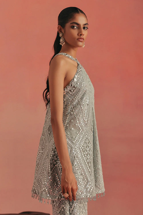 Muted Aqua Mirrorwork Tunic Set
