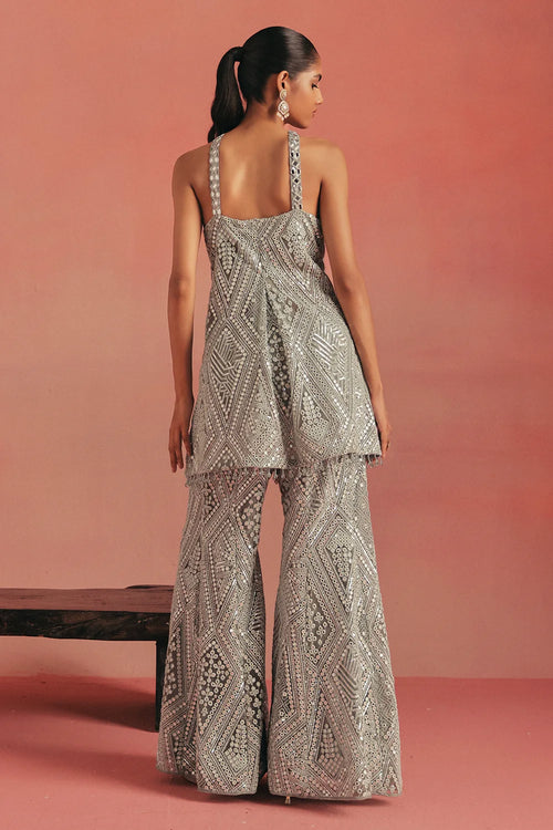Muted Aqua Mirrorwork Tunic Set