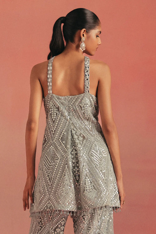 Muted Aqua Mirrorwork Tunic Top