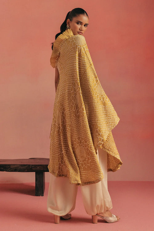 Amber Haze One-Shoulder Bandhani Set