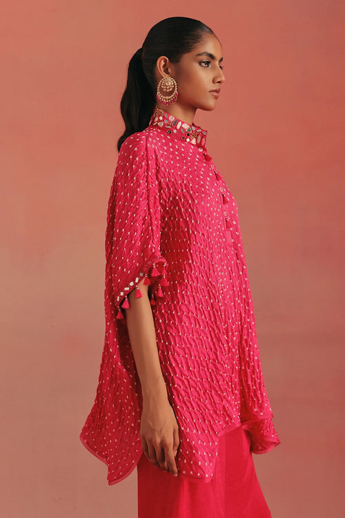 Bubblegum Pink Bandhani Oversized Shirt