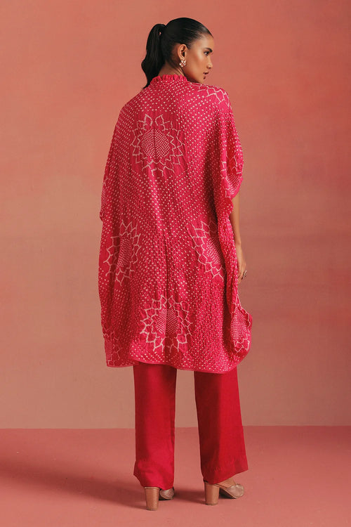 Bubblegum Pink Bandhani Frill Shirt Set