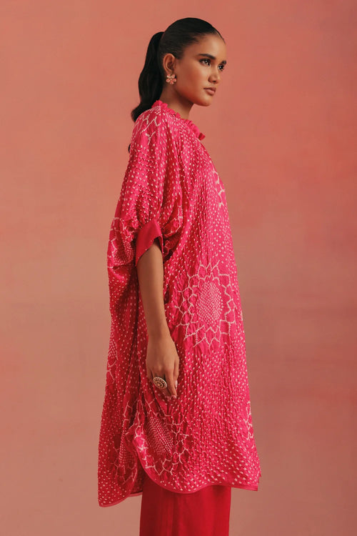 Bubblegum Pink Bandhani Frill Shirt Set