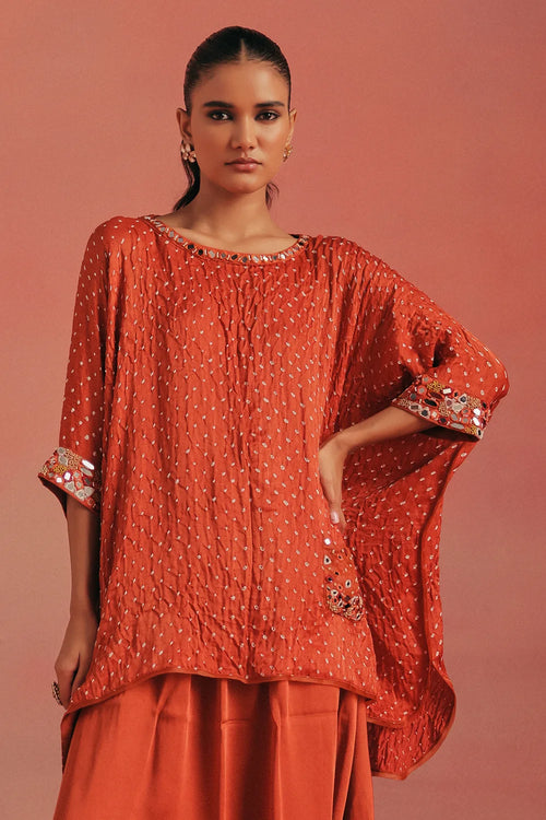 Burnt Orange Bandhani Cape Top