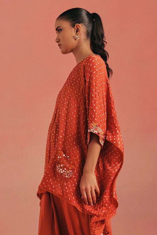 Burnt Orange Bandhani Cape Top