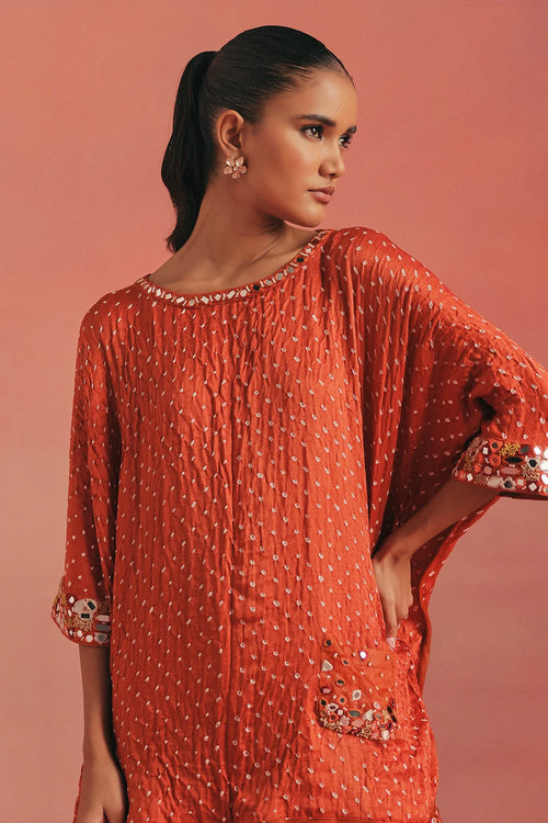Burnt Orange Bandhani Cape Top